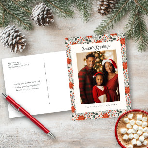 Festiva Postal tradicional de vacaciones de Poinsettia Roj