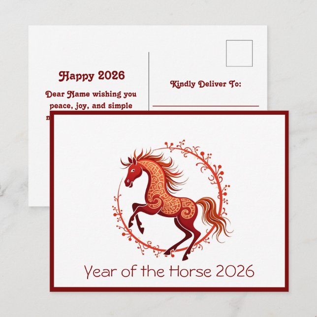 Festiva Postal vacacional de Año del Caballo 2026 (Anverso / Reverso)