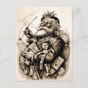 Festiva Postal vieja alegre de Papá Noel