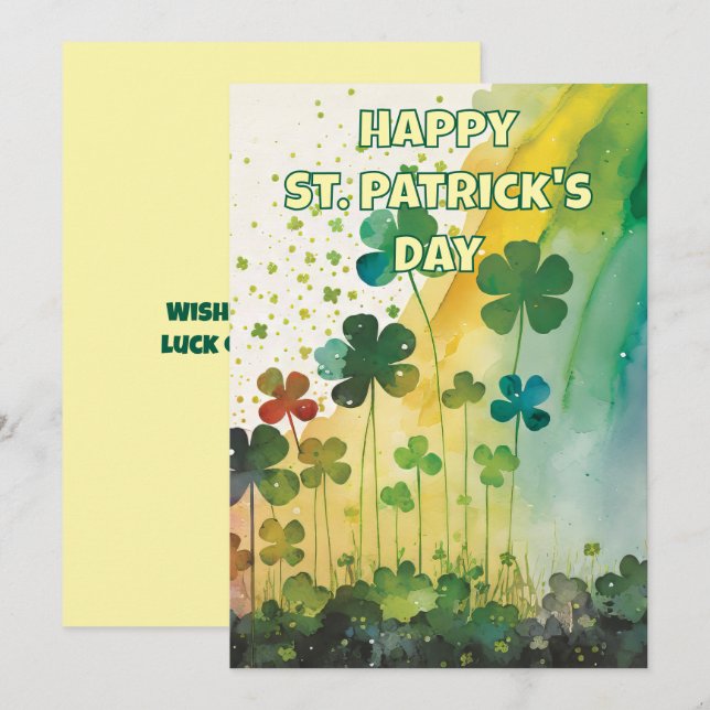 Festiva Preciosas Aquarelas de Tréboles Tarjeta de San Pat (Anverso / Reverso)