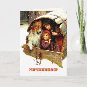 Festiva Prettige Kerstdagen. Tarjeta de navidades en holan