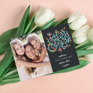 Festiva Primavera florece con la tarjeta de fotos de Pascu