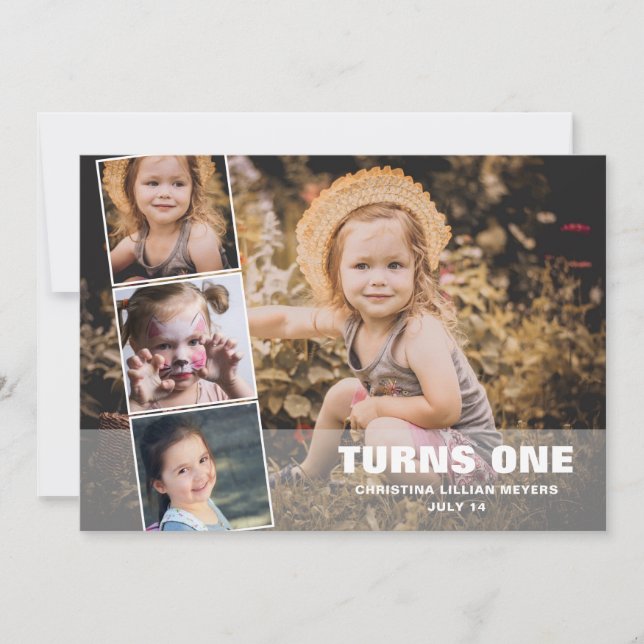 Festiva Primer cumpleaños 4 Collage de fotos Tarjeta Birth (Anverso)