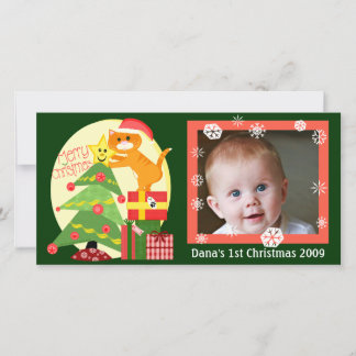 Festiva Primera tarjeta de foto navideña para el gato del