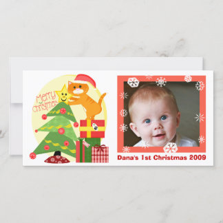 Festiva Primera tarjeta de foto navideña para el gato del