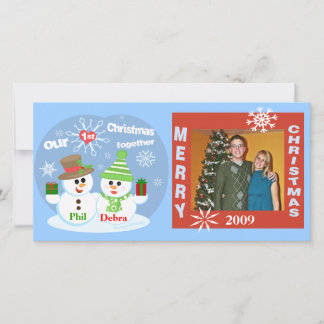 Festiva Primera tarjeta de fotos de parejas de Snowmen de 
