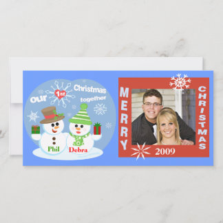 Festiva Primera tarjeta de fotos de parejas de Snowmen de 