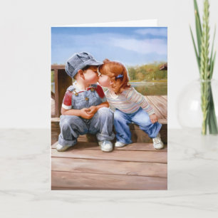 Festiva Primera tarjeta de saludo de besos - Horizontal