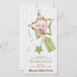 Festiva Primera tarjeta fotográfica navideña de un bebé es