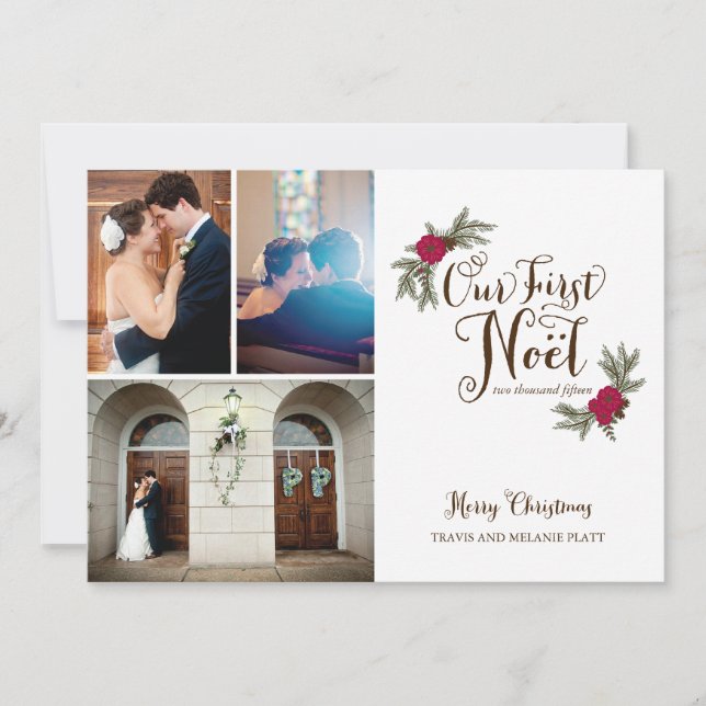 Festiva Primera tarjeta fotográfica navideña para recién c (Anverso)