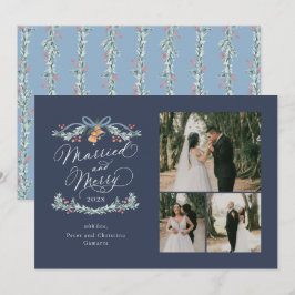 Festiva Primera tarjeta navideña de matrimonio y multifoto