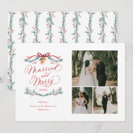 Festiva Primera tarjeta navideña de matrimonio y multifoto