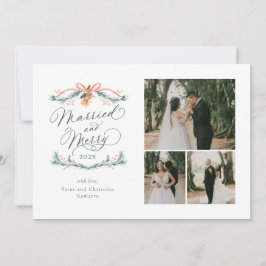 Festiva Primera tarjeta navideña de matrimonio y multifoto