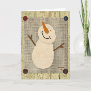 Festiva Primitiva tarjeta de Navidades Snowman