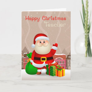 Festiva Profesora Santa con saco y regalos, Tarjeta de Nav