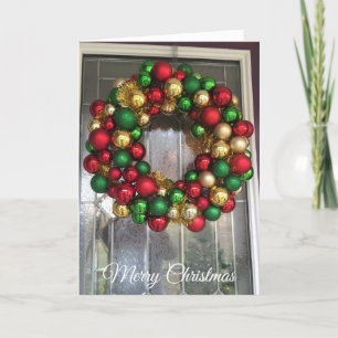 Festiva Puerta de Navidades con tarjeta de guirnalda ornam