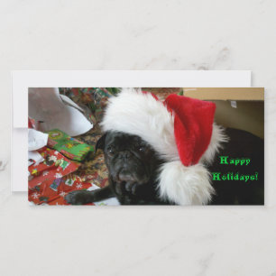 Festiva Pug Happy Holidays tarjeta de felicitación de foto