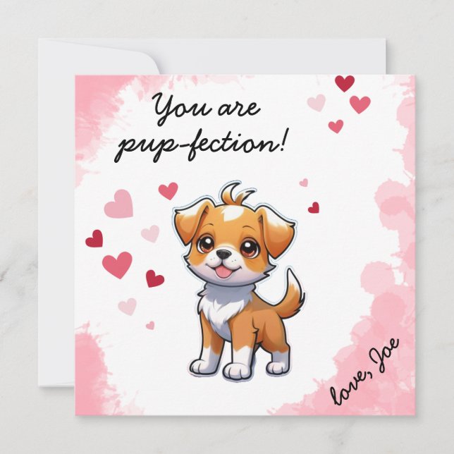 Festiva ¡Pup-feción! Tarjeta de San Valentín de cachorro l (Anverso)