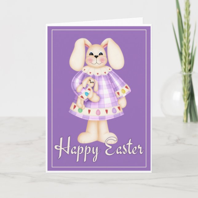 Festiva Purple Easter Bunny Chica d2 de la tarjeta de pasc (Anverso)