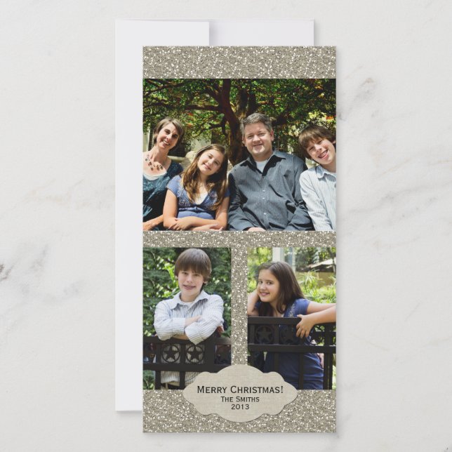 Festiva Purpurina Plateado Ajustable 3 Tarjeta de Navidade (Anverso)