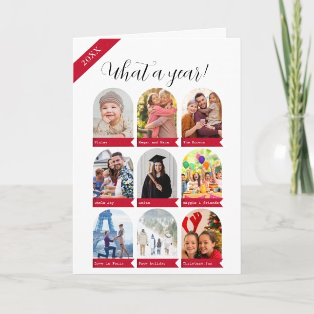 Festiva Qué año, tarjeta navideña de 9 fotos (Anverso)