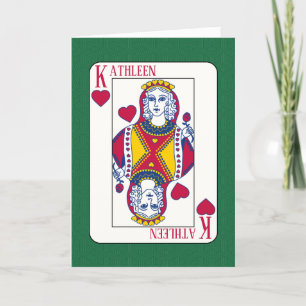 Festiva Queen of Hearts Nombre personalizado Jugar tarjeta