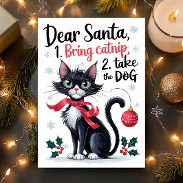 Festiva Querido Santa Trae Catnip Tarjeta Divertida de Nav