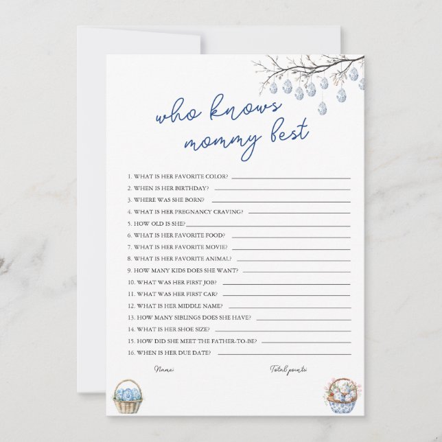 Festiva Quién conoce a mamá mejor tarjeta de juego de Baby (Anverso)