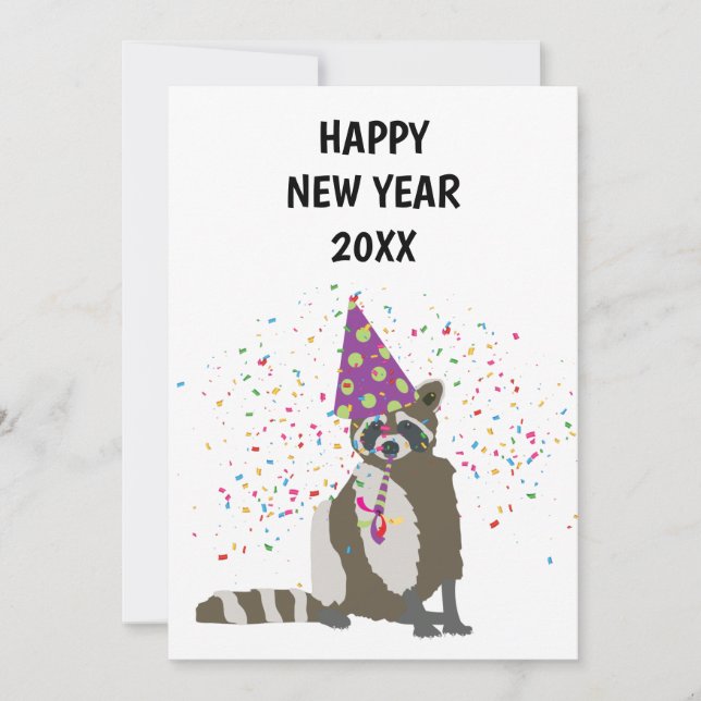 Festiva Raccoon Partying - Tarjeta de Año Nuevo para anima (Anverso)