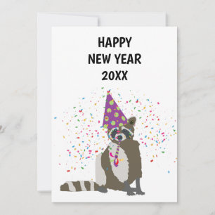 Festiva Raccoon Partying - Tarjeta de Año Nuevo para anima