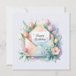 Festiva Ramo floral de tulipanes. Tarjeta de feliz cumplea