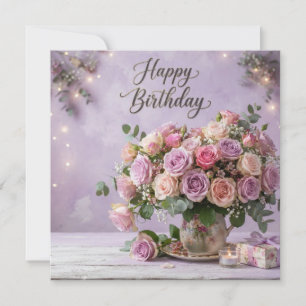 Festiva Ramo pastel de rosas. Tarjeta de feliz cumpleaños