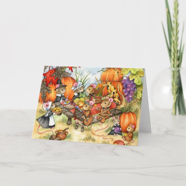 Festiva Ratón de Acción de Gracias - Tarjeta de Saludo Cut (Anverso)