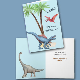 Festiva ¡RAWR! Tarjeta de cumpleaños para niños de dinosau