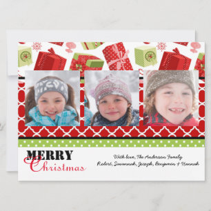 Festiva Regalos rojos y verdes 3 fotos - Tarjeta de Navida