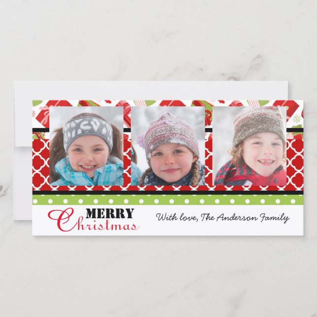 Festiva Regalos rojos y verdes - Tarjeta de foto (Anverso)