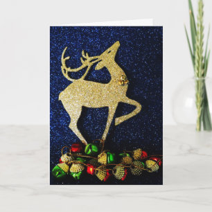 Festiva Reno dorado con tarjeta de jingle Bells