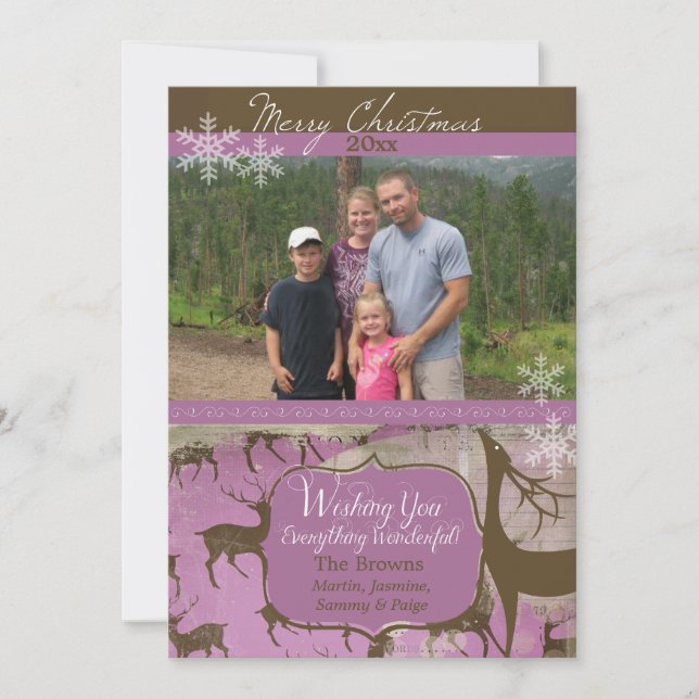 Festiva Reno moreno en la tarjeta de vacaciones con foto d (Anverso)