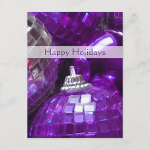 Festiva Retrato de postal de Purple Baubles 'Happy Holiday