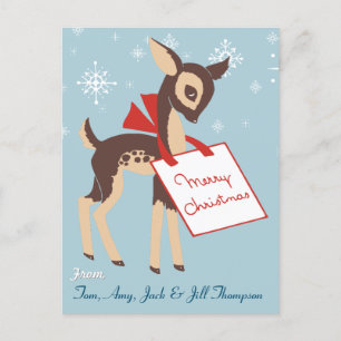 Festiva Retro Baby Reindeer   Postal de navidades