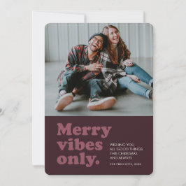Festiva Retro merry vibes plum tarjeta de foto de vacacion