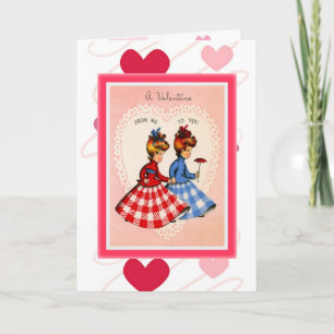 Festiva Retro Valentine ~Gemelos en la tarjeta de Gingham