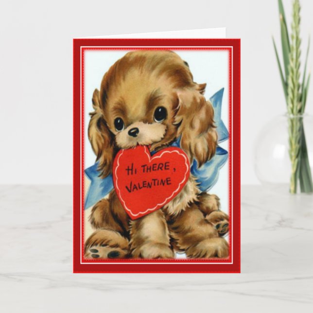 Festiva Retro Valentine Puppy - Tarjeta de felicitación de (Anverso)
