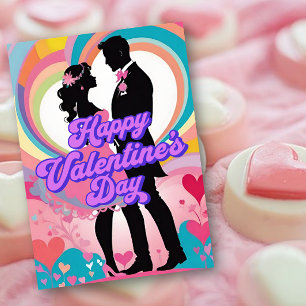 Festiva Retro Vibes pareja Feliz tarjeta de San Valentín