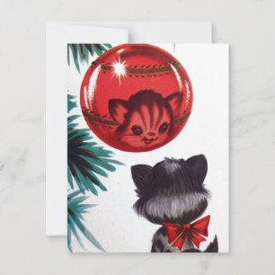 Festiva Retro Vintage Christmas cat añadir tarjeta de mens
