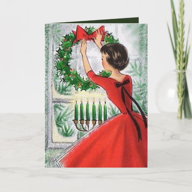 Festiva retro Vintage lady agregar tarjeta de texto (Anverso)