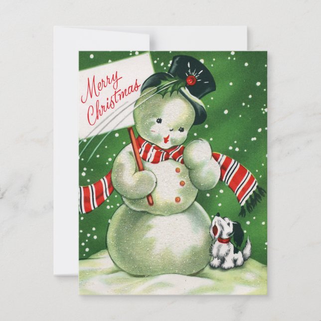 Festiva Retro Vintage snowman agrega tarjeta de mensaje (Anverso)
