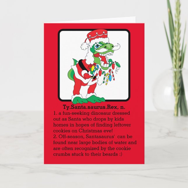 Festiva Rex TySantaSaurus, tarjeta navideña de Feliz (Anverso)