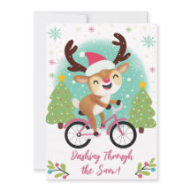 Rindeo lindo en tarjeta de Navidades de bicicleta 