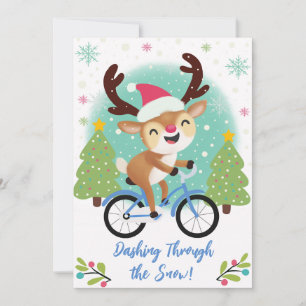 Festiva Rindeo lindo en tarjeta de Navidades de bicicleta